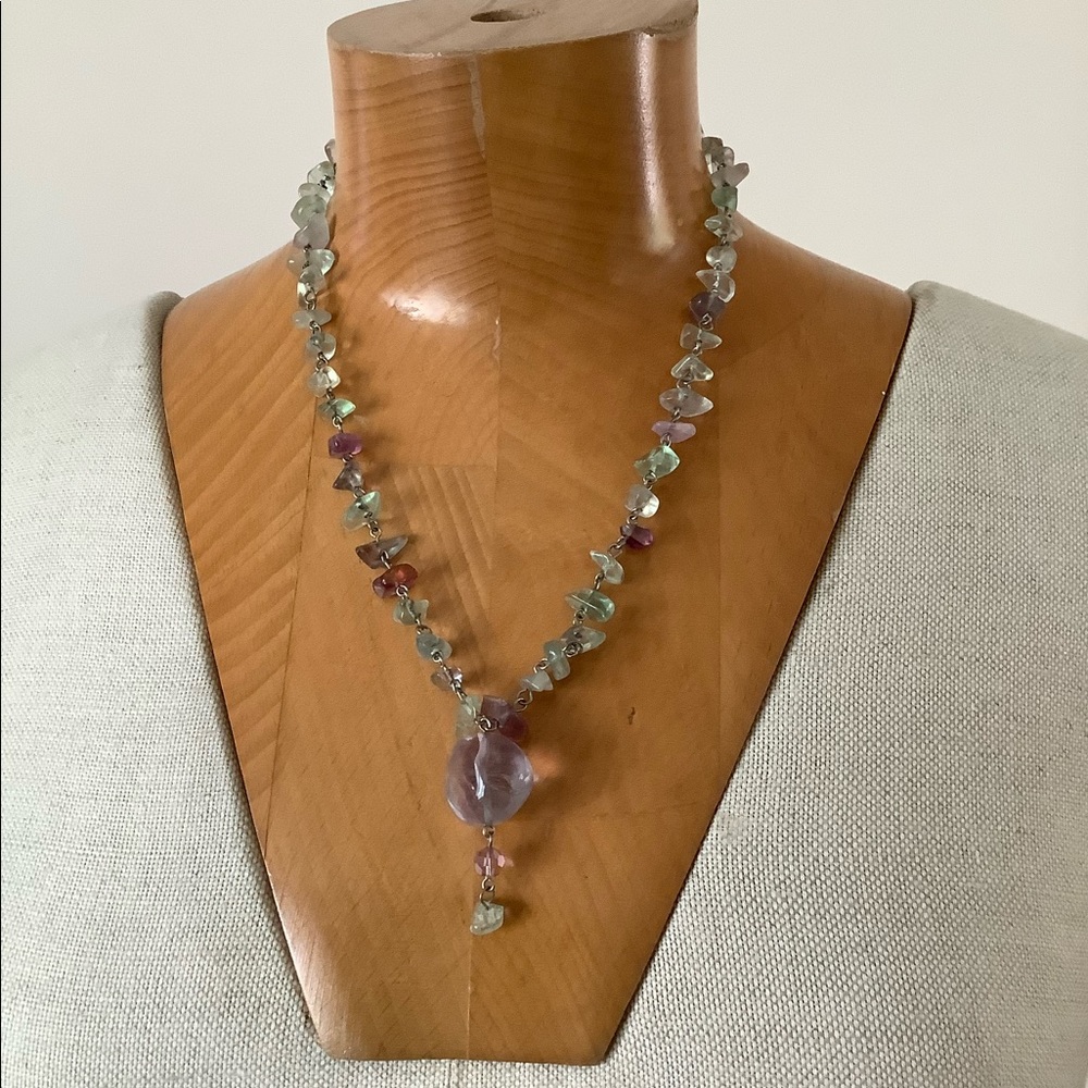 Amethyst and seafoam green gem stone necklace